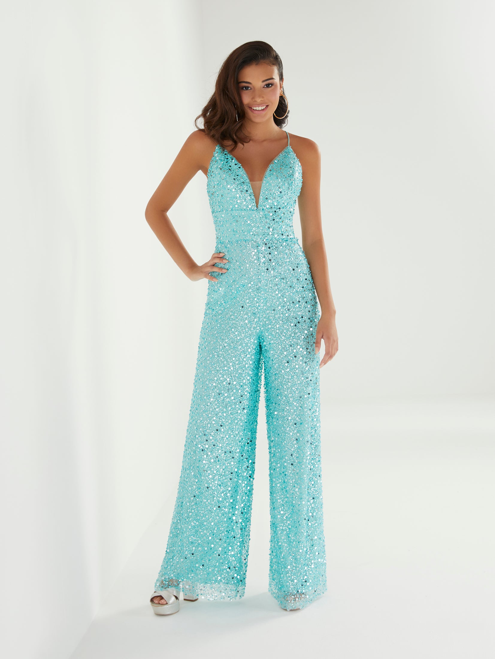 pantsuit dress prom Amarra 94033 Long Jumpsuit- PromGirl Gold/Silver / 6 Cross Length 35 Jovani Black Beaded Backless Low